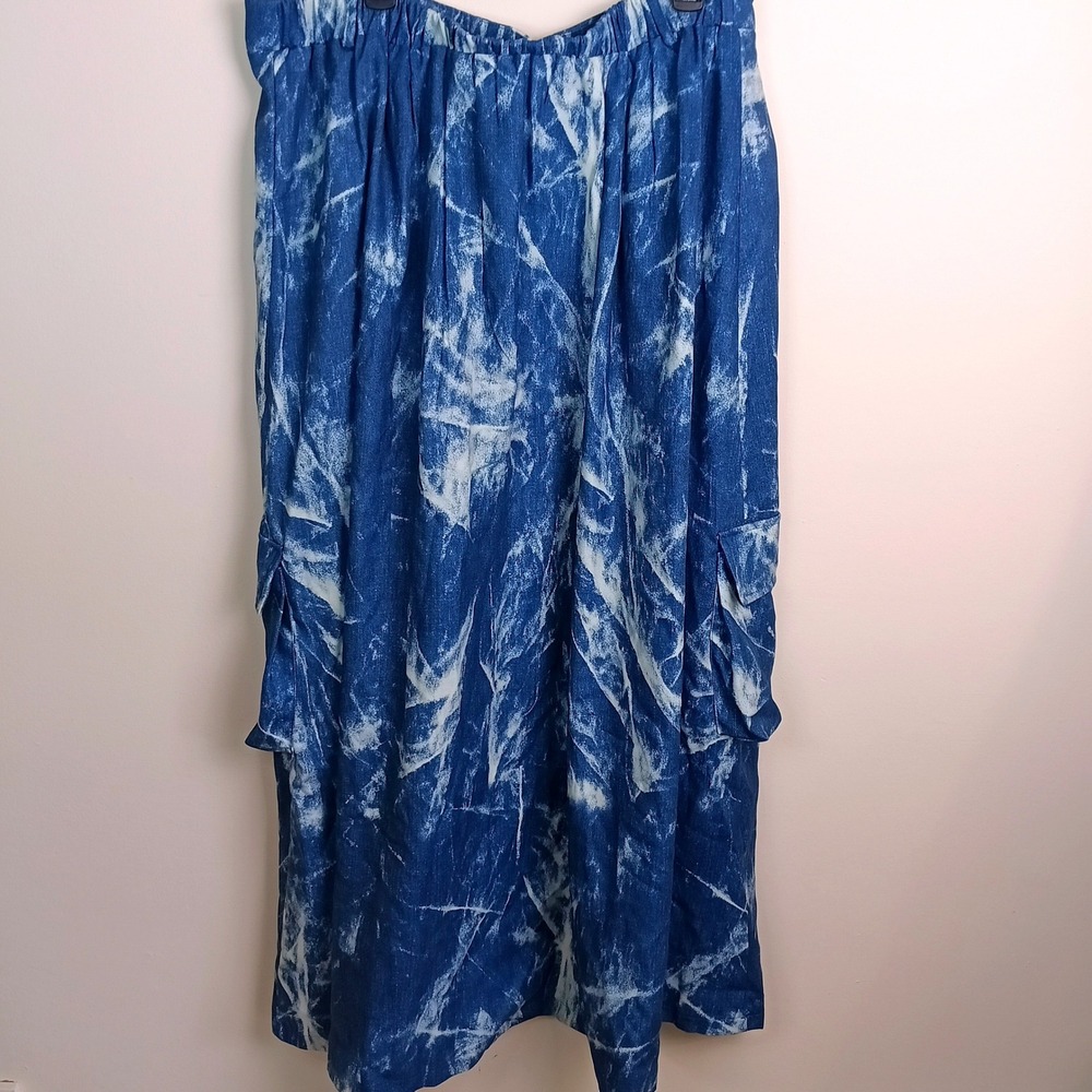 SHEIN Cargo Skirt Womens 3XL Blue Excellent Acid Wash Marble Utility Midi - Picture 3 of 8